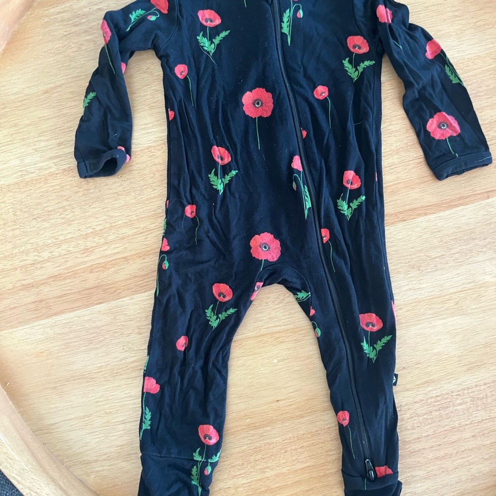 Kyte BABY Black One Piece with Red Floral Design